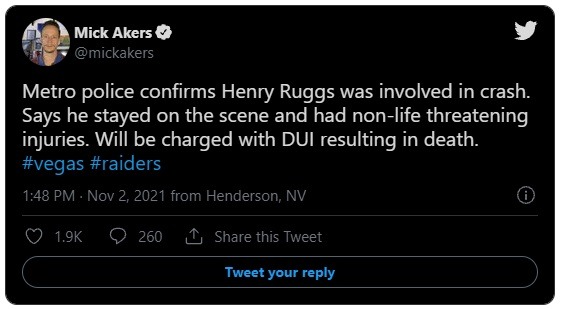Raiders WR Henry Ruggs Dead or Alive? Here is Video of Henry Ruggs' Car Accident and How Much Jail Time his DUI Murder Charge Could Carry. Is Raiders WR Henry Ruggs Dead or Alive? Details Who and How Someone Died in the Henry Ruggs Car Crash. Video Aftermath of Henry Ruggs' Car Wreck in Las Vegas. Henry Ruggs murder DUI charge. How Much Jail Time For Henry Ruggs' DUI Murder Charge? Details on Henry Ruggs prison sentence for DUI resulting in death.