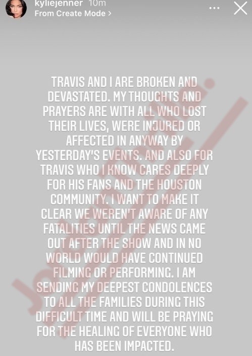 People Accuse Kylie Jenner of Lying After Video Surfaces of Travis Scott Continuing to Perform In Front Dying Fans During Astroworld Festival Terrorist Attack. People Accuse Kylie Jenner of Lying About Not Knowing People Died During Astroworld Festival Terrorist Attack After Video Surfaces of Travis Scott Continuing to Perform In Front of Dying Fans. Kyle Jenner's Astroworld Festival Instagram Story. Travis Scott performing in front of a dying fan at Astroworld Festival. Details on how a Possible Astroworld Festival Terrorist Attack Led to 8 People Dying After the Terrorist Injected People with Drugs. Kylie Jenner responds to Astroworld Festival backlash.