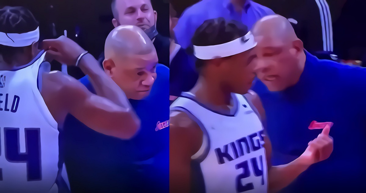 Was Doc Rivers Tampering With Buddy Hield During Kings vs Sixers? Here is Why Ben Simmons for Buddy Hield Trade Theory is Trending. What did Buddy Hield say to Doc Rivers. Buddy Hield whispering to Doc Rivers while covering his mouth with his jersey.