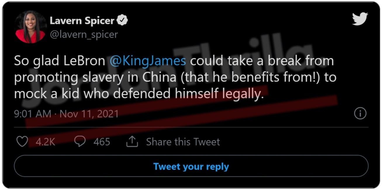 Conservatives Destroy Lebron James For Mocking Kyle Rittenhouse Crying on the Stand During Court Trial. Conservatives React to Lebron James Mocking Kyle Rittenhouse Crying on the Stand During Court Trial. Ben Shapiro criticized Lebron James mocking Kyle Rittenhouse saying he was defender of the Chinese government's tyranny. Lavern Spicer accused Lebron James of promoting slavery in China, and mocking a kid who defended himself legally. J.D. Vance called Lebron James a coward and one of the most vile public figures in the country for mocking Kyle Rittenhouse.