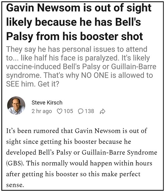 Details on How Conspiracy Theory Gavin Newsom Got Bell's Palsy From COVID-19 Vaccine Connects with Australian Minister Victor Dominello. Did COVID-19 Vaccine Booster Shot Give Gavin Newsom Bell's Palsy? Details on How Conspiracy Theory Gavin Newsom Has Bell's Palsy Side Effect From COVID-19 Vaccine Connects with Australian Minister Victor Dominello. Did Victor Dominello and Gavin Newsom Get Bell's Palsy from a COVID-19 Side Effect?