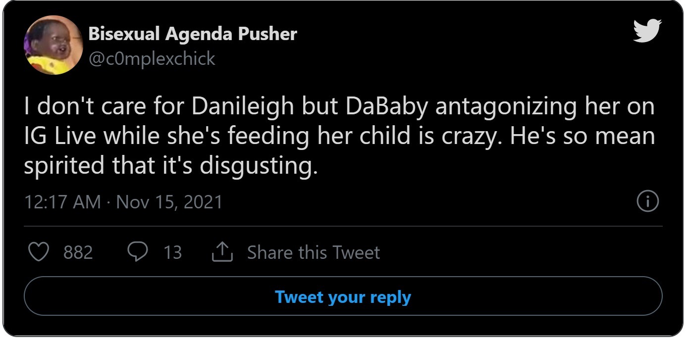 Here is How 'Plan B' led to DaBaby Calling Police On DaniLeigh To Kick Her Out House While She was Feeding Their Baby on IG Live. Why Did DaBaby Call Police on DaniLeigh To Kick Her Out His House While She was Feeding Their Baby? DaBaby called police on DaniLeigh while she was feeding their baby. It seems DaBaby kicked DaniLeigh out his house. Dani Leigh Releases Statement Alleging 'Plan B' Made DaBaby Kick Her Out his House and Call Police. Details on why DaBaby got mad after Dani Leigh sent Plan B to his condo. Social Media Reactions to DaBaby Kicking Dani Leigh Out His House While She is Feeding their Child