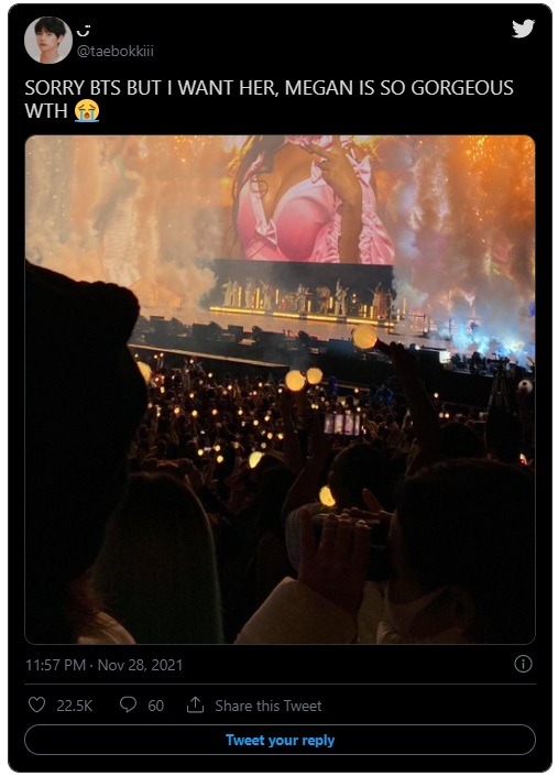 Namjoon Pushing Jungkook Out the Way To Get Next Megan Thee Stallion During BTS Permission to Dance on Stage Goes Viral. Namjoon Pushing Jungkook To Get Closer to Megan Thee Stallion During BTS Permission to Dance on Stage in Los Angeles Goes Viral. Namjoon and Jungkook fighting over Megan Thee Stallion on stage in Los Angeles. BTS bringing out Megan Thee Stallion on stage before Namjoon pushes Jungkook.