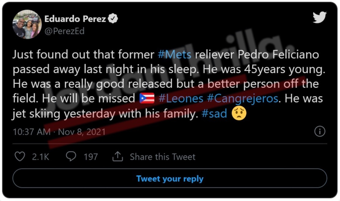 Celebrities React to NY Mets Pitcher Pedro Feliciano Dead: What Was Pedro Feliciano Cause of Death? How Did Pedro Feliciano Die? Social Media Reacts to Pedro Feliciano Dead. Here is What NY Mets Pitcher Pedro Feliciano Did the Day Before He Was Dead. What Was Pedro Feliciano Doing the Day Before He Died?