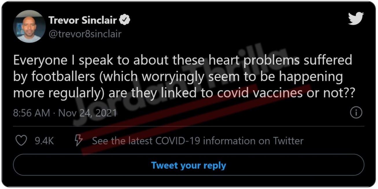 Did COVID-19 Vaccine Cause Adama Traore To Collapse? TalkSPORT Cuts Feed of Trevor Sinclair Asking if COVID Vaccine is Linked to Soccer Players Collapsing. Did COVID-19 Vaccine Cause Adama Traore To Collapse with a Heart Issue? Why Did TalkSPORT Cut Live Feed of Trevor Sinclair Asking if COVID Vaccine is Linked to Soccer Players Collapsing? Did COVID vaccine cause John Fleck to collapse too? TalkSport cut off Trevor Sinclair's feed when he asked if John Fleck took the COVID Vaccine prior to his heart issue. Did a COVID vaccine side effect cause Adama Traore's collapse with a possible cardiac event?