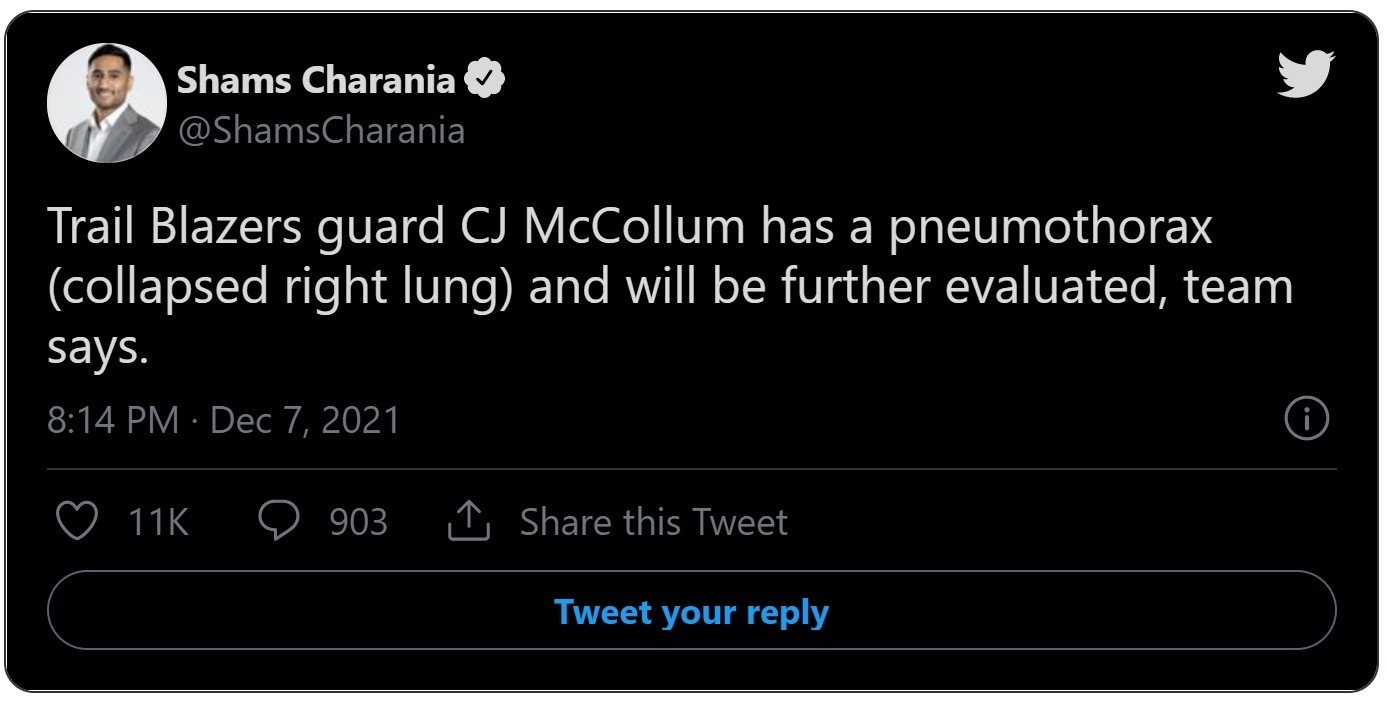 Details Behind Conspiracy Theory COVID Vaccine Caused CJ McCollum's Lung Collapse (Pneumothorax)