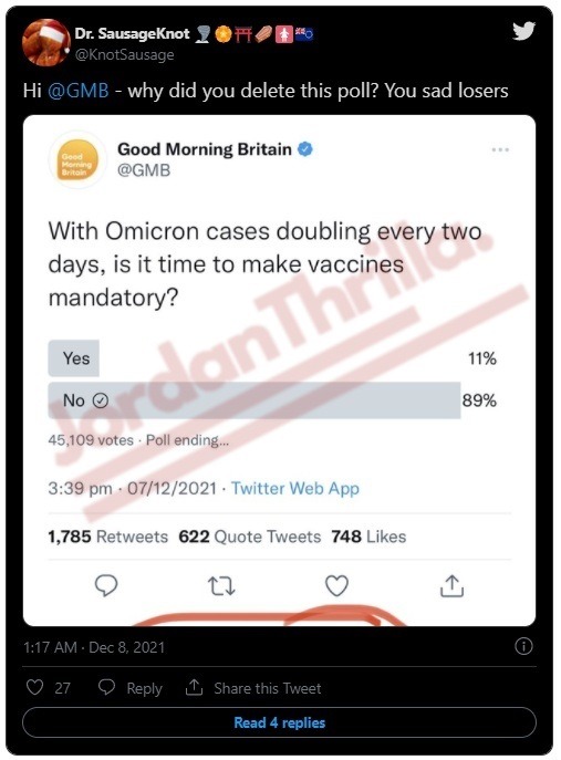 People on Twitter called out Good Morning Britain for deleting their Twitter poll to hide the results from the public. Why Did Good Morning Britain Delete Twitter Poll About Mandatory Vaccinations?