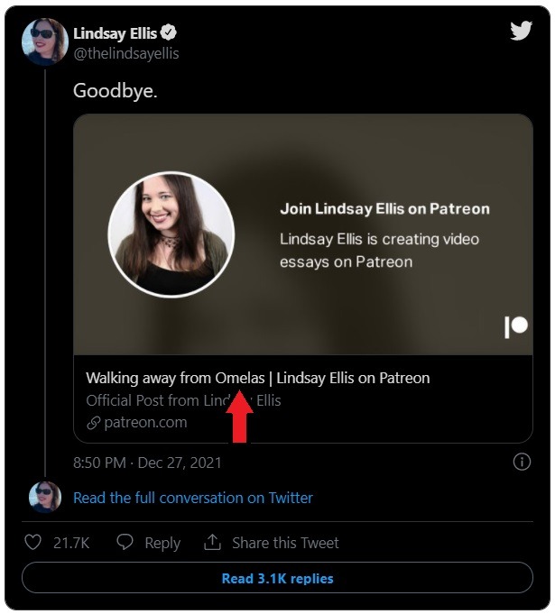 Details on How an Alleged Racist Tweet About Asians Made Lindsay Ellis Quit YouTube. Details on why Lindsay Ellis Quitting YouTube Essay References 'Omelas'