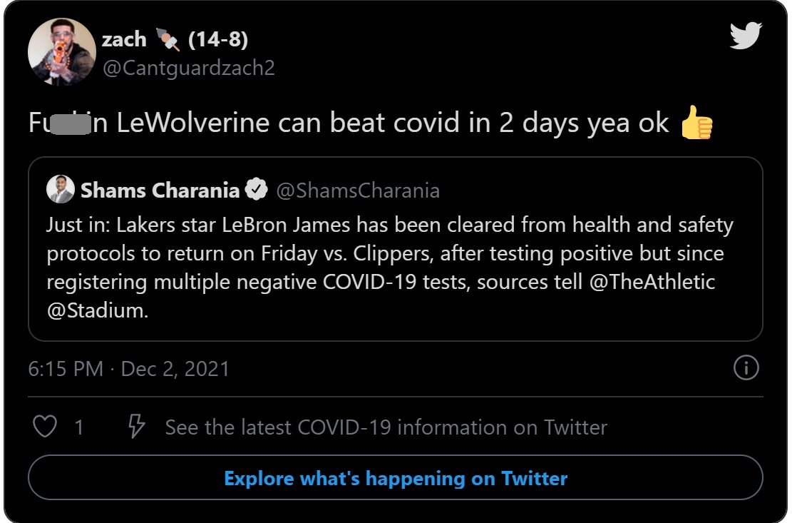 'COVID in 2' Trends After Lebron James Beats COVID-19 in 2 Days and People Remember a Kevin Durant COVID Situation from Last Season. How Did Lebron James Beat COVID in 2 Days?