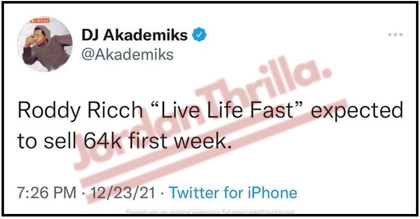 Roddy Ricch 'Live Life Fast' Flops After Allegedly Leaking a Drake CLB Track Out of Spite. Roddy Ricch 'Live Life Fast' First Week Album Sales Flops After Allegedly Leaking Drake Track Out of Spite