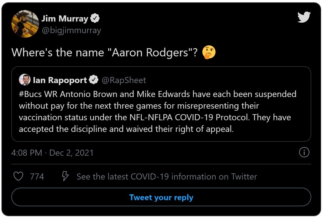 People Think NFL is Racist for Suspending Antonio Brown for Fake Vaccination Card But Only Fining Aaron Rodgers. Why Was Antonio Brown Suspended for Using a Fake Vaccination Card, But Aaron Rodgers Fined for Lying about COVID Vaccination Status?