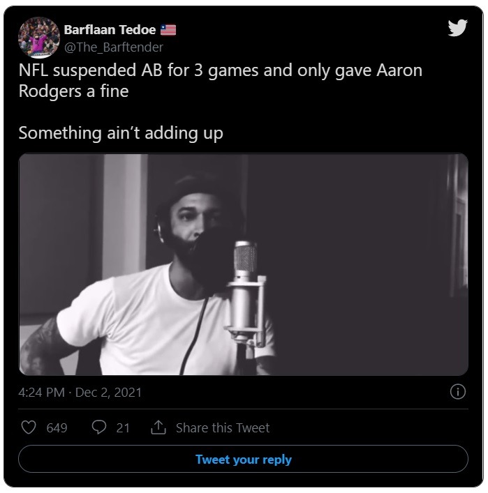 People Think NFL is Racist for Suspending Antonio Brown for Fake Vaccination Card But Only Fining Aaron Rodgers. Social Media Reactions to Antonio Brown Getting Suspended for Fake Vaccination Card 