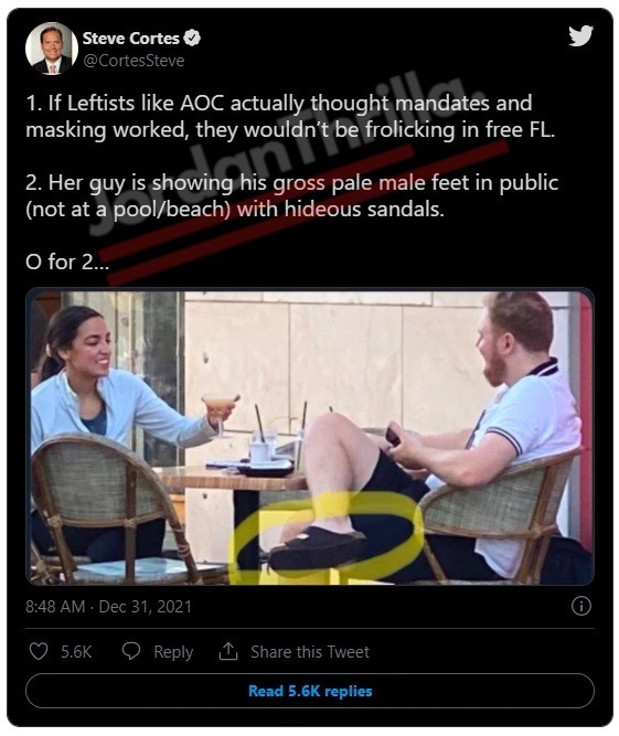 Here's Why Alexandria Ocasio-Cortez Accused Republicans of Wanting to Have to Sex with Her Making Hashtag #AocMeltdown Go Viral. Riley Roberts' feet in sandals clowned by Steve Cortes.