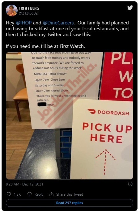 Details Behind #BoycottIHOP (Boycott IHOP) Trending Nation Wide. IHOP Blames Joe Biden Giving out Free Money for their Worker Shortages