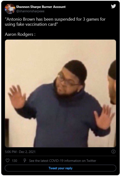 People Think NFL is Racist for Suspending Antonio Brown for Fake Vaccination Card But Only Fining Aaron Rodgers. Social Media Reactions to Antonio Brown Getting Suspended for Fake Vaccination Card