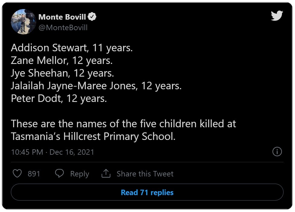 What are the Names of the 5 Children Who Died in the Bouncy Castle Accident at Hillcrest Primary School in Australia. The names of the 5 victims of the Bouncy Castle Accidents.