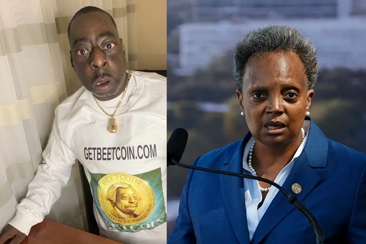 Lori Lightfoot and Beetlejuice side by side comparison. 