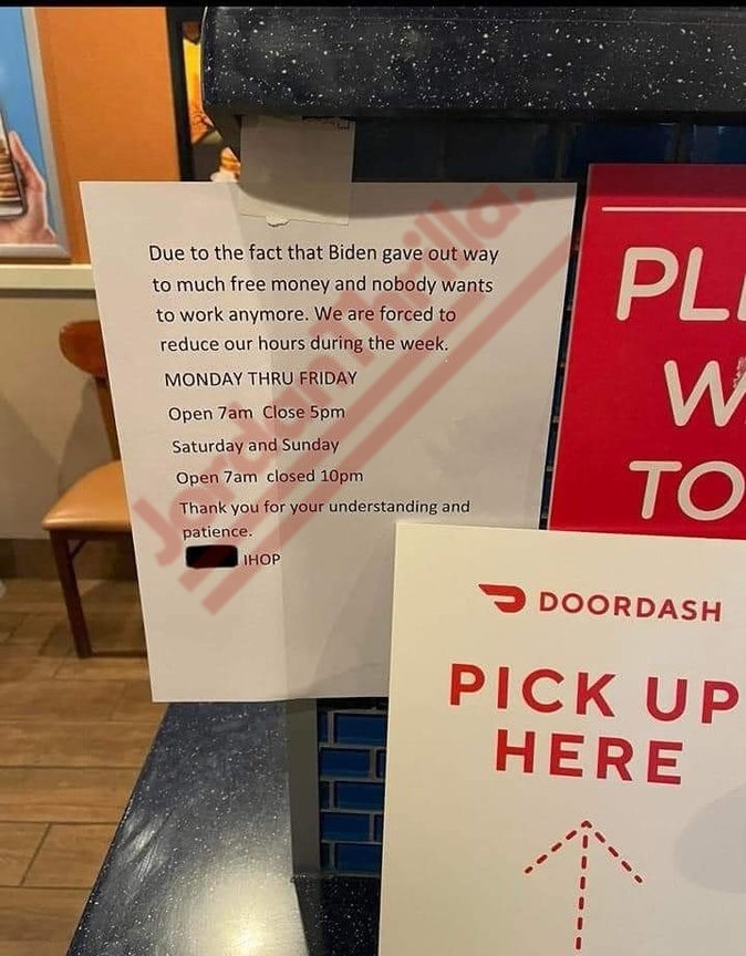 IHOP Blames Joe Biden Giving out Free Money for their Worker Shortages.