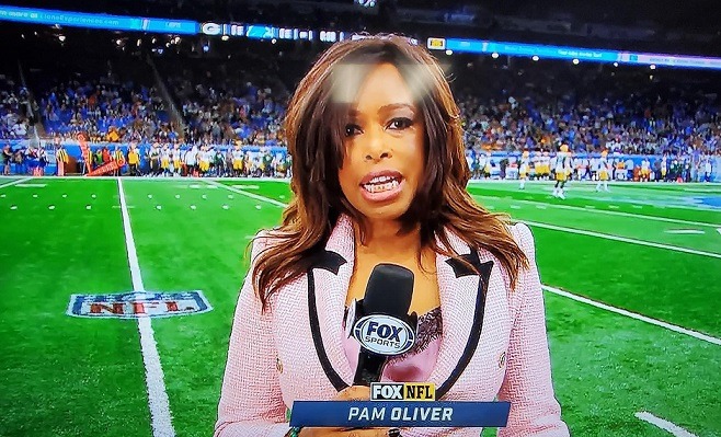 Evidence supporting theory Pam Oliver Stole Marge Simpson's Outfit Idea. Picture showing Pam Oliver wearing same outfit as Marge Simpson