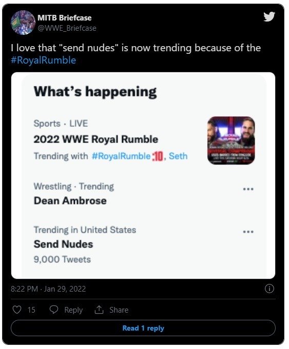 Details on Why 'Send Nudes' is Trending Because of WWE Royal Rumble 2022, Social Media Reactions to 'Send Nudes' at Royal Rumble 2022