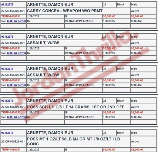 Damon Arnette's Booking Report From Las Vegas Arrest details.