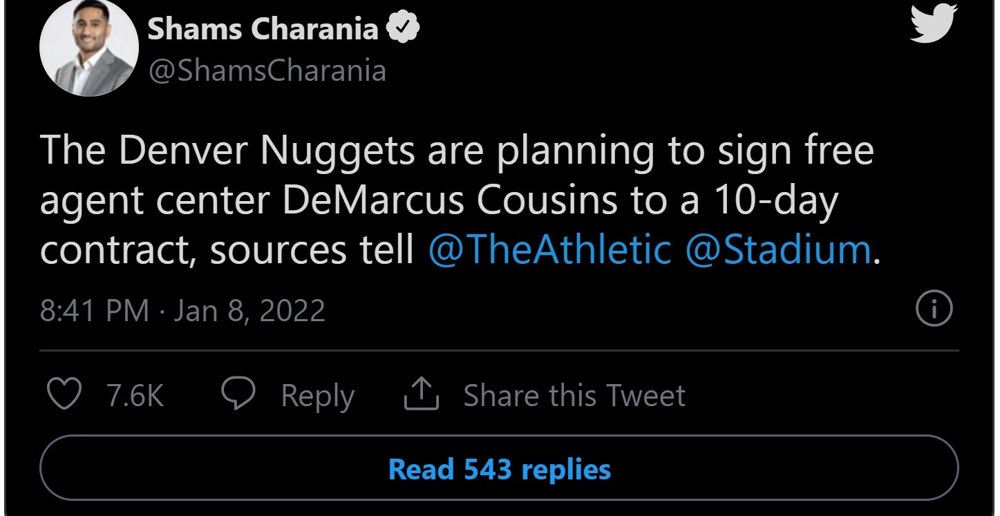 Details on Demarcus Cousins Signing With Denver Nuggets in Landmark Deal. Details About Nuggets Signing Demarcus Cousins to Landmark Deal