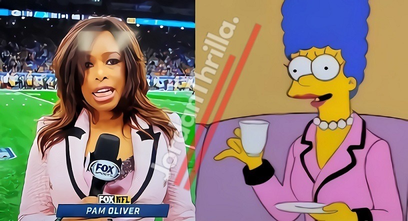 Evidence supporting theory Pam Oliver Stole Marge Simpson's Outfit Idea. Picture showing Pam Oliver wearing same outfit as Marge Simpson