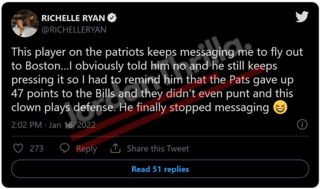 Adult Film OnlyFans Star Richelle Ryan Exposes Patriots Player Blowing Up Her DMs and How She Made Him Stop. Details on the Patriots Player Trying to Smash Richelle Ryan