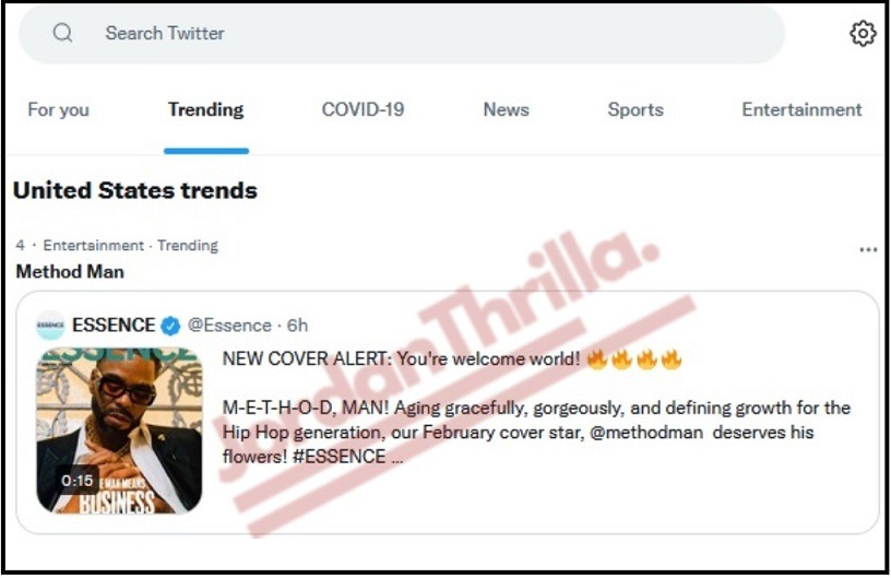 Women's Reactions to Method Man Essence Magazine Cover Makes Him Trend Worldwide. Evidence of Method Man Essence Cover trending on Twitter.