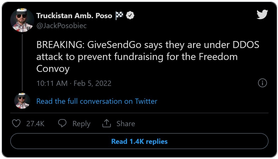 Did Pro-Vaxxers DDOS Attack GiveSendGo To Prevent Freedom Convoy Trucker Fundraiser from Making Money? The Evidence of the DDOS Attack on GiveSendGo Website in Relation to Freedom Convoy Fundraiser