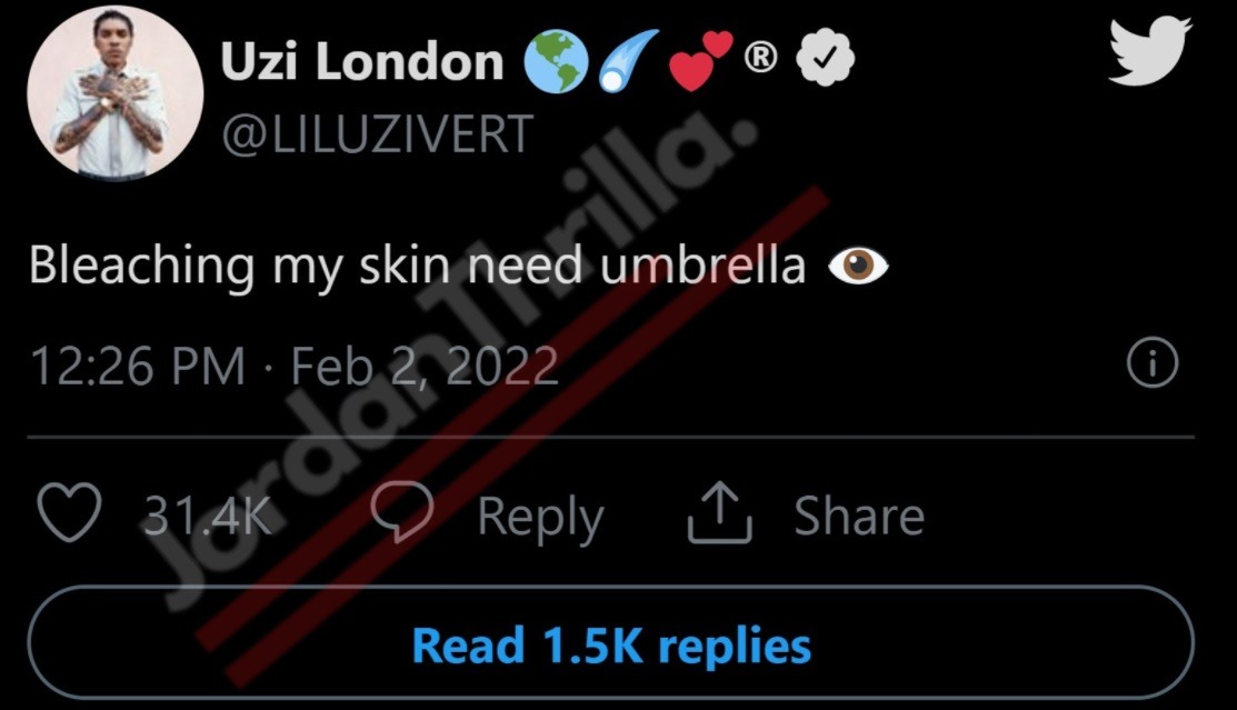 Details about Video Evidence that Lil Uzi Vert is Skin Bleaching. Details on why Lil Uzi Vert bleached his skin.