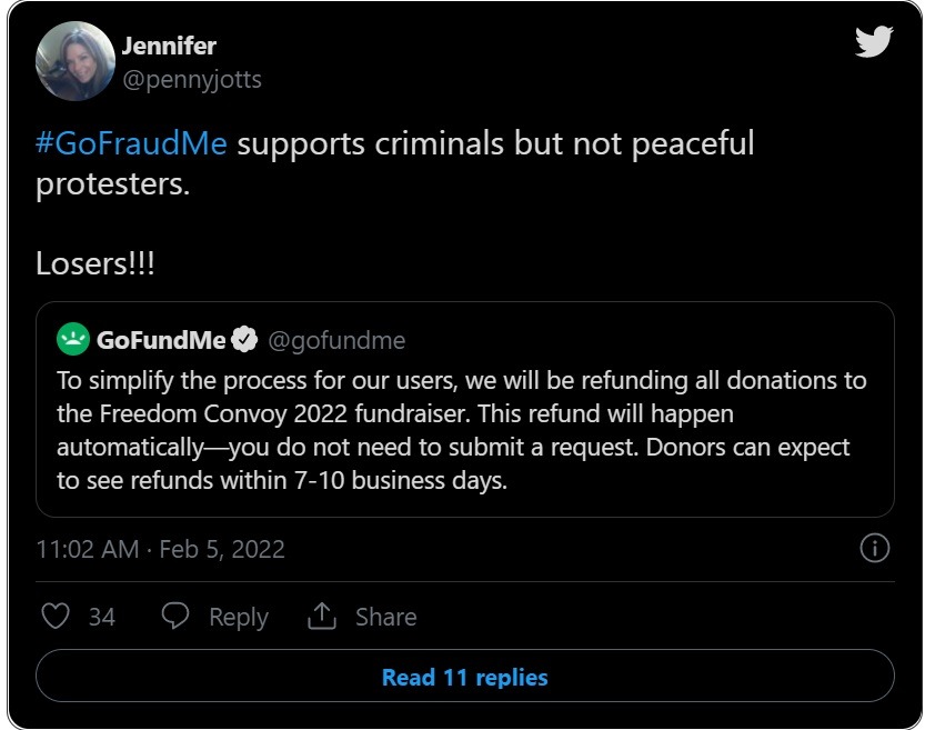 Hashtag #GoFraudMe (GoFraudMe) Goes Viral After GoFundMe Withholds Funds From 'Freedom Convoy' Truckers Anti-vaxxer Protesters. GoFundMe Backtracks on Withholding Funds From Freedom Convoy Truckers' GoFundMe Campaign After 'GoFraudMe' Hashtag Goes Viral