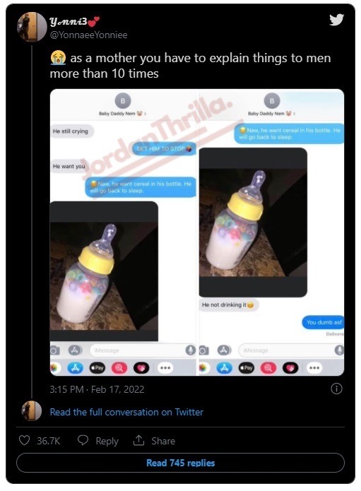 Woman Exposes Her Son's Father Not Knowing How to Make Their Baby Stop Crying with Cereal Bottle Story