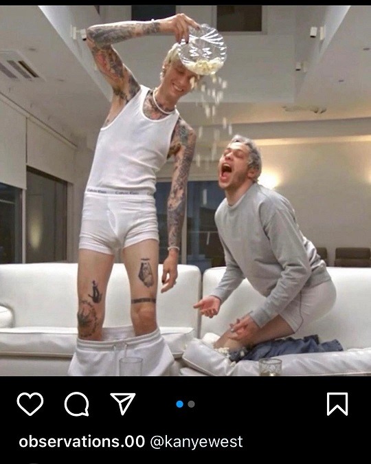 Kanye West Leaks Pete Davidson Text Messages Exposing Him Begging to Meet His Kids. Kanye West posts picture of Machine Gun Kelly and Pete Davidson.