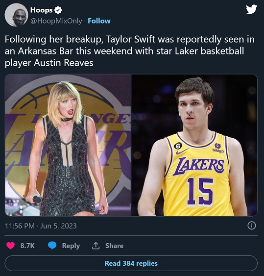 Is Austin Reaves Smashing Taylor Swift Who is 8 Years Older? Details Behind Viral Rumor Shocking Lakers Fans