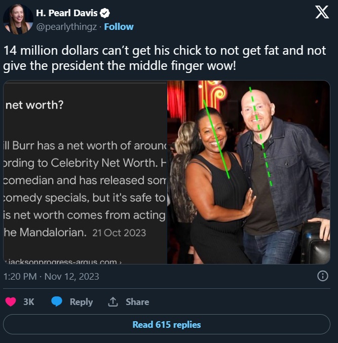 Bill Burr's Black Wife Nia Body Shamed by Trolls After Sticking Up Double Middle Fingers to Donald Trump in Viral Flipping Off Moment
