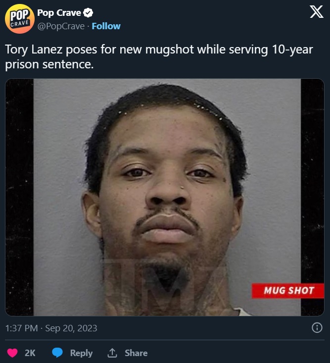 Tory Lanez 70s hairstyle in new mugshot