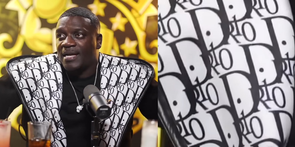 Akon wearing Fake Dior Jacket that says 'Drio' during Drink Champs interview
