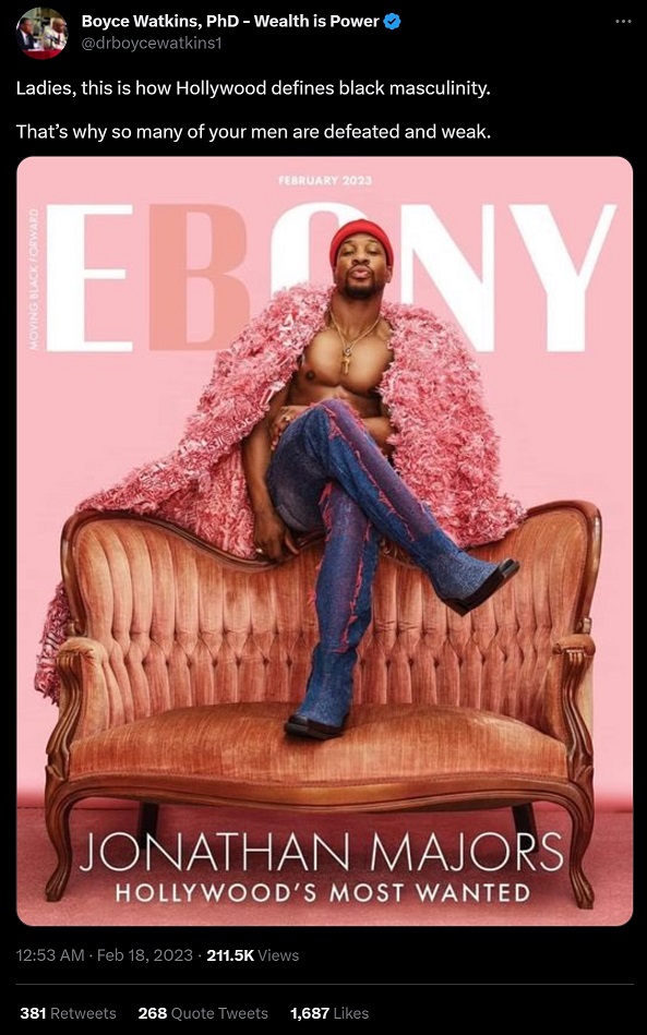 Black Activists Claim Jonathan Majors EBONY Magazine Cover is Evidence of the Emasculation of Black Men in Media Conspiracy Theory
