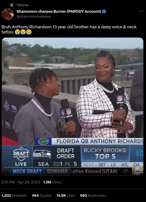 Why Does Anthony Richardson's 13 Year Old Brother Have a Neck Tattoo? Social Media Reacts