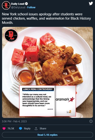 Aramark Serving Chicken, Waffles, and Watermelon Meal During Black History Month at New York School Sparks Outrage