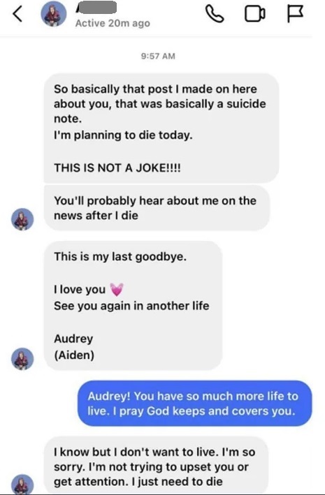 Leaked Photos of Aiden aka Audrey Hale's Suicide Note Text Messages to Her Friend Minutes Before the First 911 Call