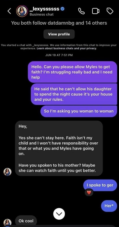 Text Messages Between a Woman Asking Her Child's Father's Girlfriend For Help Watching Their Kid