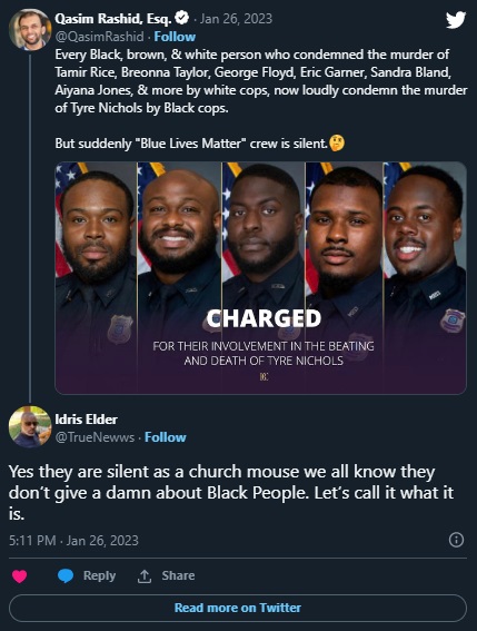 Civil Rights Lawyer Qasim Rashid Insinuates 'Blue Lives Matter' Silence About Tyre Nichols Alleged Murder by 5 Black Cops is Proof They are Racist