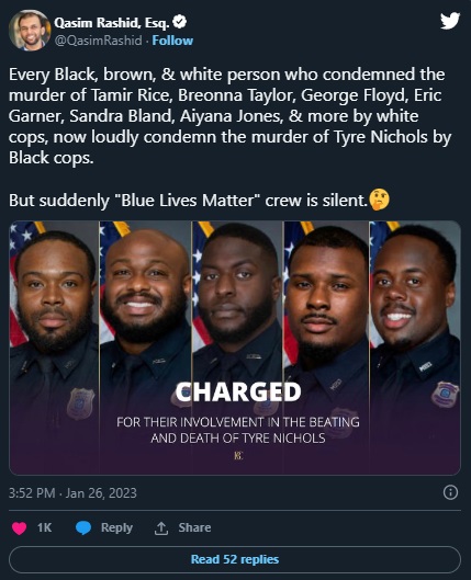 Civil Rights Lawyer Qasim Rashid Insinuates 'Blue Lives Matter' Silence About Tyre Nichols Alleged Murder by 5 Black Cops is Proof They are Racist