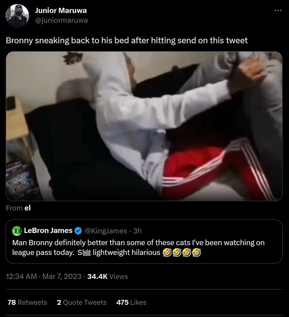 Bronny James hacked Lebron James twitter account jokes to send tweet saying he's better than current NBA players