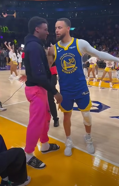 Bronny James Height compared to Stephen Curry's height.