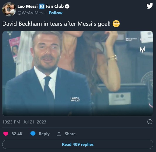 David Beckham's Crying Reaction to Lionel Messi's Game Winning Golazo Kick in MLS Debut Goes viral