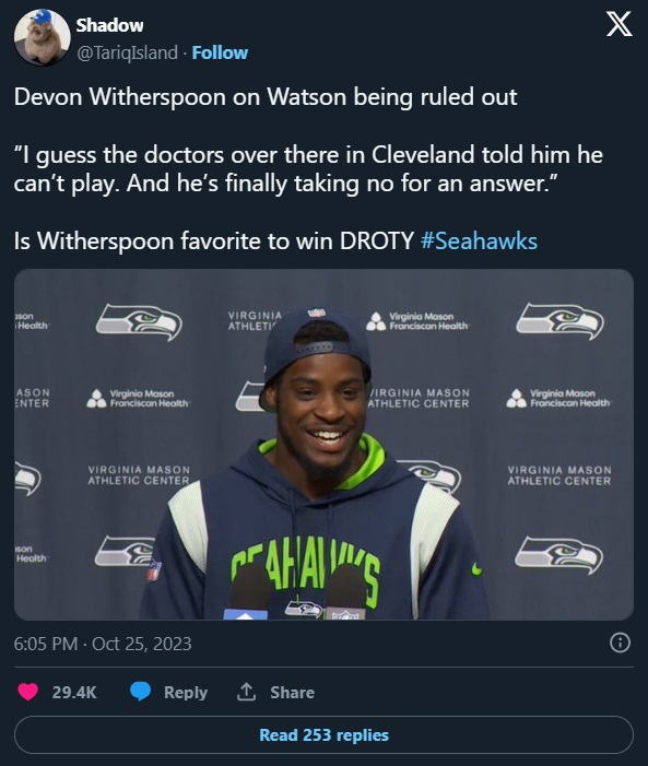 Did Seahawks Rookie Devon Witherspoon Say Deshaun Watson is Finally Taking No For an Answer?