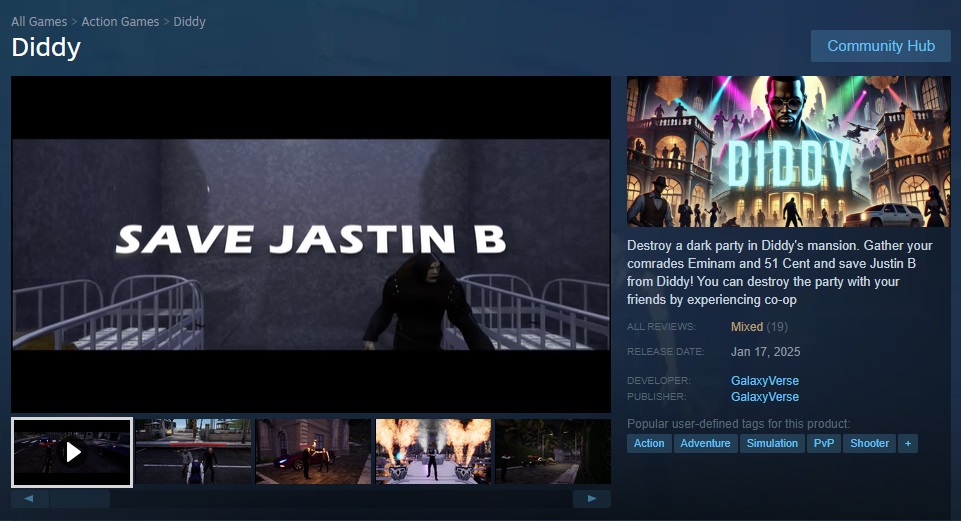 screenshot from development of the first P Diddy video game ever on Steam